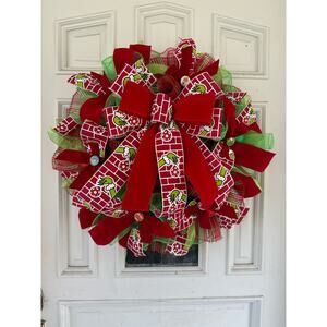 Grinch Wreath Christmas Holiday Home Decor, Front Door Hanger, Gift Idea